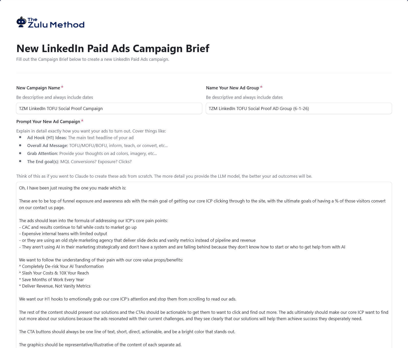 Campaign brief form