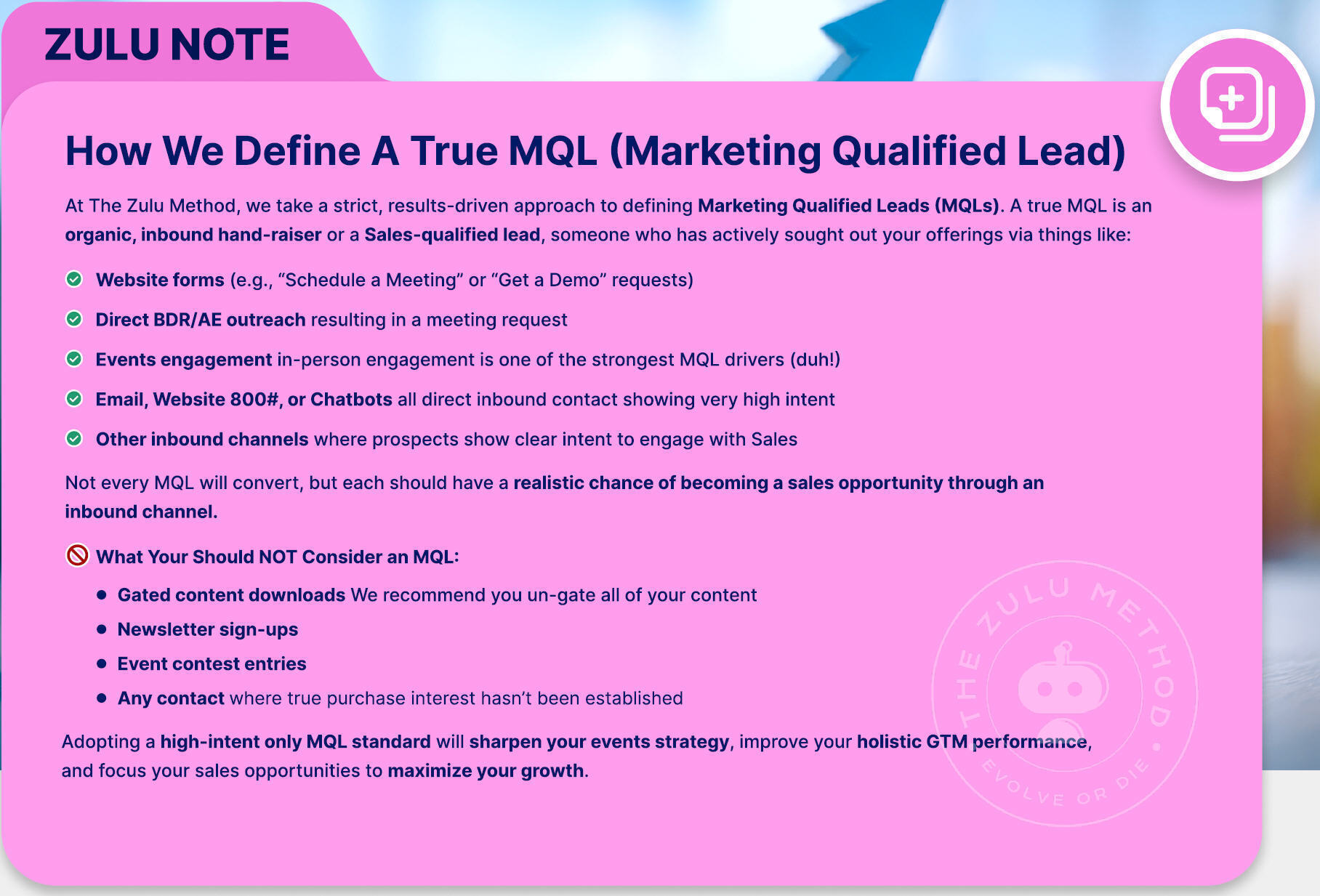Zulu Note: The Real MQL Definition