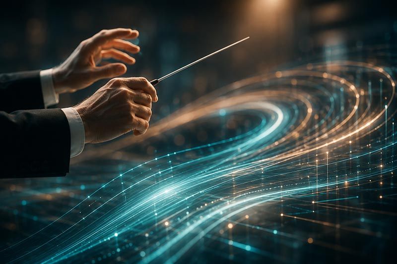 A conductor directing streams of light